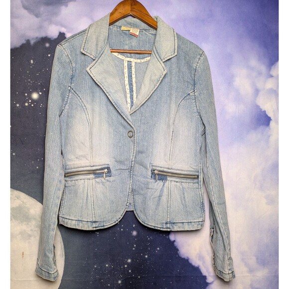 Y2K Union Bay Light Wash Denim Blazer Jacket XL Western Cowgirl Vintage Festival - Picture 1 of 6